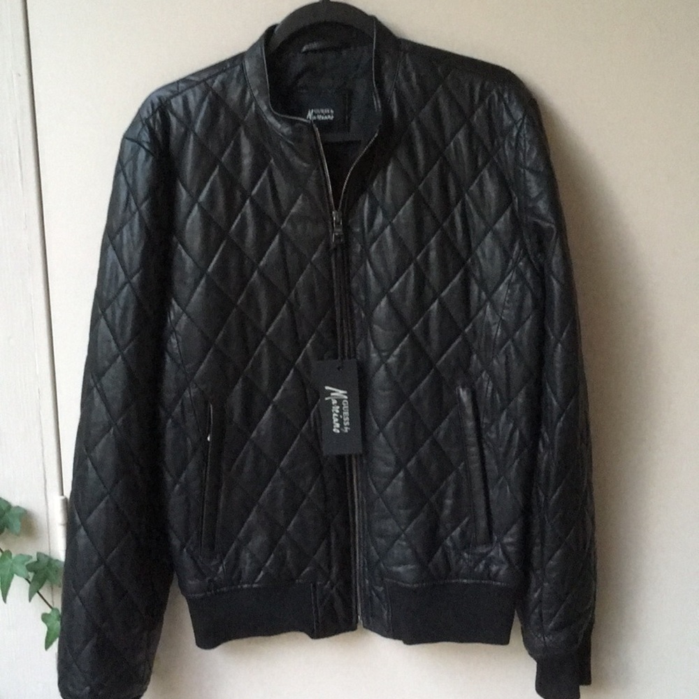 GUESS Leather Jacket NWT Lined diamond pattern Med